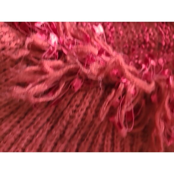 Womens Long Ruffle Cardigan Sweater S Metallic Red Horn Toggle Button - Picture 9 of 11